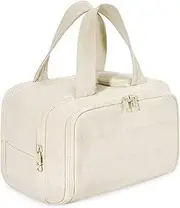 [Generic] Cureaway Travel Cosmetic Bag, 4-in-1 Puffy Multi-Functional Toiletry Bag, Waterproof Travel Organizer Bags, with Compartments and Handles, Dry-and-Wet Separation, Lightweight and Waterproof (Beige)