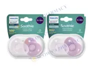 2 x AVENT Soothie 0-6 Months Pink 2 Pack Curved-Heart Shaped to Enhanced Comfort
