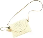 [BESTYASH] Beige Fringe Women Straw Bag Stylish Summer Clutch Purse for Outdoor Travel Beach Everyday Use present for Creative Woven Design with Pendant