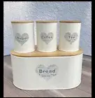 Bread Box & Sugar Coffee Tea Canister Food Storage Set for Kitchen Countertop