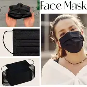 10-1000pcs Black Disposable Protective Face Mask 3-PLY Layer Breathable Masks