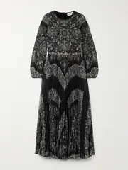 [Zimmermann] Zimmermann - Sunray Belted Printed Recycled Plissé-chiffon Midi Dress - Black - 00 00 Black