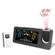 ZX3538 New Electronic Projection Clock Weather Station Weather Forecast Temperature and Humidity Di Black