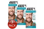 3 x JUST FOR MEN BRUSH-IN COLOUR GEL MOUSTACHE & BEARD MEDIUM BROWN FACIAL HAIR