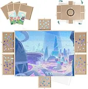 Hiwoor 1000 Piece Rotating Wooden Jigsaw Puzzle Table with 6 Drawers and Cover, Lazy Susan Puzzle Organizer, Spinning Puzzle Board for Puzzle Sorting