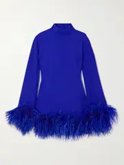 [Taller Marmo] Taller Marmo - Gina Feather-trimmed Crepe Mini Dress - Royal blue - IT40 IT 40 Blue