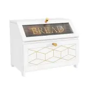 Double Layer Bread Box With Golden Trim for Countertop, Wooden Bread Containe...