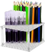 Paint Brush Holder for Artist - Makeup Brush Organizer | Acrylic Desktop Pen Storage Rack for Modeling Tools Paintbrushes, 96-Hole Marker Container