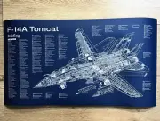 Poster F-14A Tomcat fighter jet Blueprint. Thick blue paper