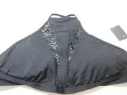 NWT Mossimo Womens Size L Bikini Top Black Wireless Lined Crossback Swimwear