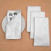 Solid Color Scroll Jacquard Woven Tablecloth and Napkin (18" Napkin Set of 4, White)