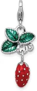 [JewelryWeb] 925 Sterling Silver Polished Fancy Lobster Closure 3 D Enameled Strawberry With-Lobster Clasp Charm Pendant Necklace 32x13mm