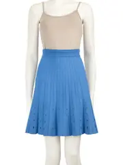Blue Cut-Out Detail Pleated Mini Skirt