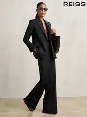 Reiss Black Haisley Petite Wool-Blend Wide-Leg Suit Trousers (F96482) | $310