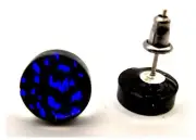 BLUE STUD OPAL EARRINGS, flashing dark blue color play
