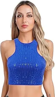 [RUNQHUI] Women's 1920s Sparkly Sequins Tank Tops Sleeveless Dance Party Sleeveless Glitter Cami Shirts Clubwear