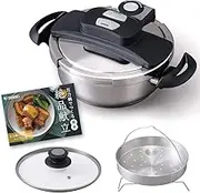 Iris Ohyama RAN-3L Pressure Cooker, 8.1 gal (3.0 L), Induction Compatible, Inner Scale Included, Recipe Book, Glass Lid Included, 3-Layer Bottom, Slide Closure, 2-Step Switch, Safety Lock Function,