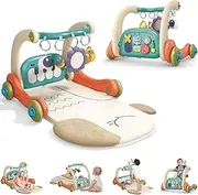 Hitish 3 in 1 Baby Play Mat Gym, Kick and Play Piano Gym with Music Light, Activity Tummy Time Play mat with 5 Learning Sensory Toys, Infant Gifts for Newborn Baby Toddler 0-14 Months