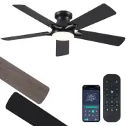 52 Inch Black Flush Mount Ceiling Fan with Dimmable LED Light, Remote/APP Con...