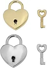 ZCZQC Love Lock 2PCS Gold and Silver Small Heart-Shaped Padlocks with Key for Jewelry Box Wedding Card Box Treasure Chest Wine Box Diary Book Metal Love Padlock