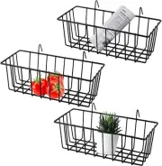 3 Pack Grid Panel Hanging Wire Basket, Storage and Display Basket for Black