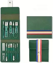 12/16 Pcs Professional Stainless Steel Nail Clippers Set, Nail Scissor Tweezer Ear Spoon, Manicure Set,Army Green