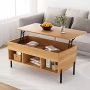 Artiss Lift Top Coffee Table with Storage, Wooden Convertible Oak Lift Up Coffee Tables Hidden Compartment Furniture with Display Shelf, for Home Living Room Lounge Room