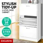 120cm 36 Pairs Wooden Shoe Cabinet Rack Organiser 3 Shelf Triple-row compartment