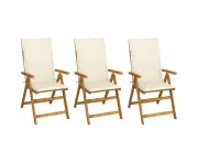 Folding Wooden Garden Chairs Set with Cushions Outdoor Patio Furniture Beige