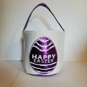 Happy Easter Sequin Easter Egg Baskets, Gift Carry Eggs Canvas Easter Tote Candy
