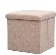Storage Foot Rest Stool Seat Foldable Storage Ottoman Square Toy Chest Padded with Memory Foam Lid Sofa Bed for Space Saving(Beige,30x30x30cm)