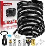 150 FT Sewer Jetter Kit for Pressure Washer, 5800 PSI High-Pressure Drain Cleaning Hose, 1/4 Inch NPT with 3 Nozzles, Watertight Tape, Handle Strap & 2 Spanners, Drain Cleaning Solution