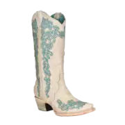 Corral Ladies Bone Glitter Overlay Embroidery Snip Toe Boots A4368