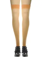 Sheer Nude Plain Top Thigh High Plus Size Stockings