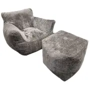 Foam-filled Beanbag Chair - Textured silver velvet (Free Footrest)