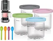 4Pcs Ice Cream Pint Containers,Ice Cream Storage Containers for Ninja Creami, Ice Cream Containers Cup with Lids and Scoops Compatible with NC301 NC300 NC299AMZ Series Ice Cream Makers
