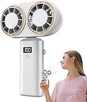 Portable Handheld Fan, Portable Personal Blower, 0.57 Inches Rechargeable & Lightweight, Speed Digital Display Two Head Cooler for Camping Gym School Indoor Festival Sports Hiking