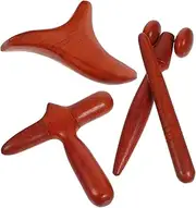 4-piece Wood Therapy Massage Set Gua Sha Board Scraper Natural Brown for Muscle Relief Body Shaping