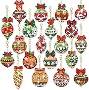 Tondiamo 20 Pcs Christmas Diamond Painting Keychain Kits 5D DIY Diamond Art Pendants Double Sided Hanging Key Chains for Christmas Party Decoration DIY(Balls Style)