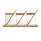 3pcs Glass Spice Jar Set Bamboo Tray With Serving Spoon Kitchen Pantry Organiser