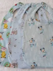 Pack of 3 Bibs Mickey Peter Dwarfs Blue Cotton Front Towelling Back Handmade