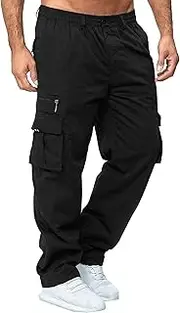[Aosufei] Men's Cargo Elastic Waist Straight Leg Pants Stylish Casual Work Trousers Comfort Hiking Outdoor Sweatpants