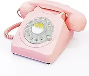 Pink Retro Rotary Landline Phone 1960s Vintage Telephone Old Fashioned Corded Phones with Mechanical Ringer for Home/Office/Hotel/,Old School Telephone