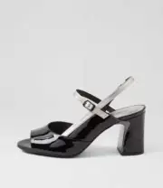 New Django & Juliette Kornel Black Argento Patent Leather Sandals Womens Shoes