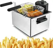 Deep Fat Fryer, 2100W Commercial Deep Fryer, 5L Larger Capacity, 2 Frying Baskets, Dual Temperature Probe Design, Anti-scalding Handle, Indicator Light Prompt, for Home, Restaurant, Canteen