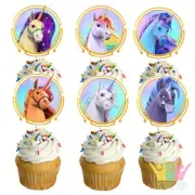 12x Unicorn Academy Cupcake Toppers. Party Lolly Loot Bag Cake Banner Flags