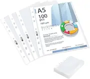 100 Sheet Folder Protectors 160 Micron,A5 Punched Pocket,Extra Strong Binder Pocket Paper File Letter Sheet Protector Binder Sleeves,7 Hole Heavy Duty Plastic Page Protectors Sheet for Home,Office