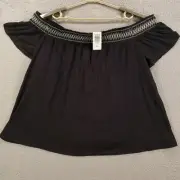 New Torrid 2 Blouse Womens 2X Black Off the Shoulder Smocked Yoke Boho Peasant
