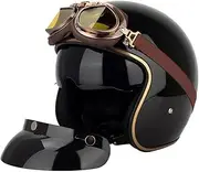 3/4 Open Face Motorcycle Helmet, Adult Retro Moped Helmets with Goggles, Half Motorbike Helmet for Cafe Racer, Vespa, Scooter, Jet Pilot, Men, Women DOT/ECE Certification B,XXL 63-64cm