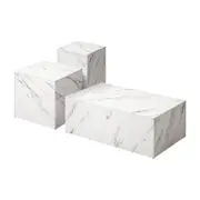 Oikiture Coffee Table Set of 3 Marble Effect White
